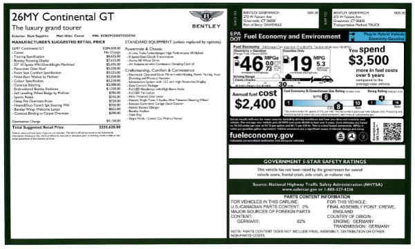 New 2026 Bentley Continental GT for sale $335,620 at Maserati of Greenwich in Greenwich CT 06830 26